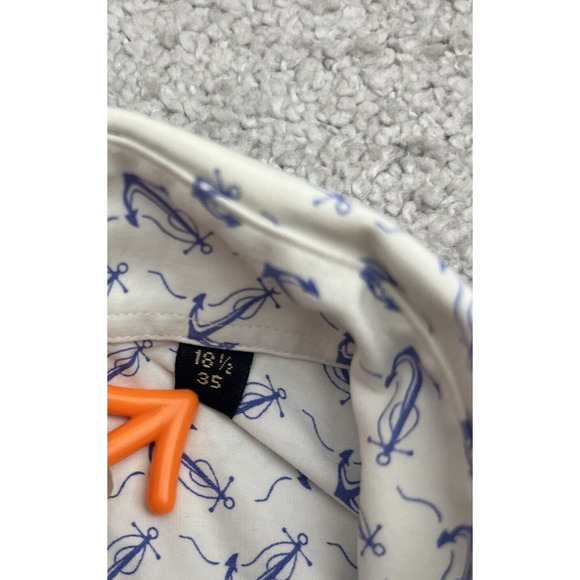 Gitman Bros Button Down Shirt Mens 18.5 35 Nautical Anchor Print Boat Ocean - Picture 6 of 15